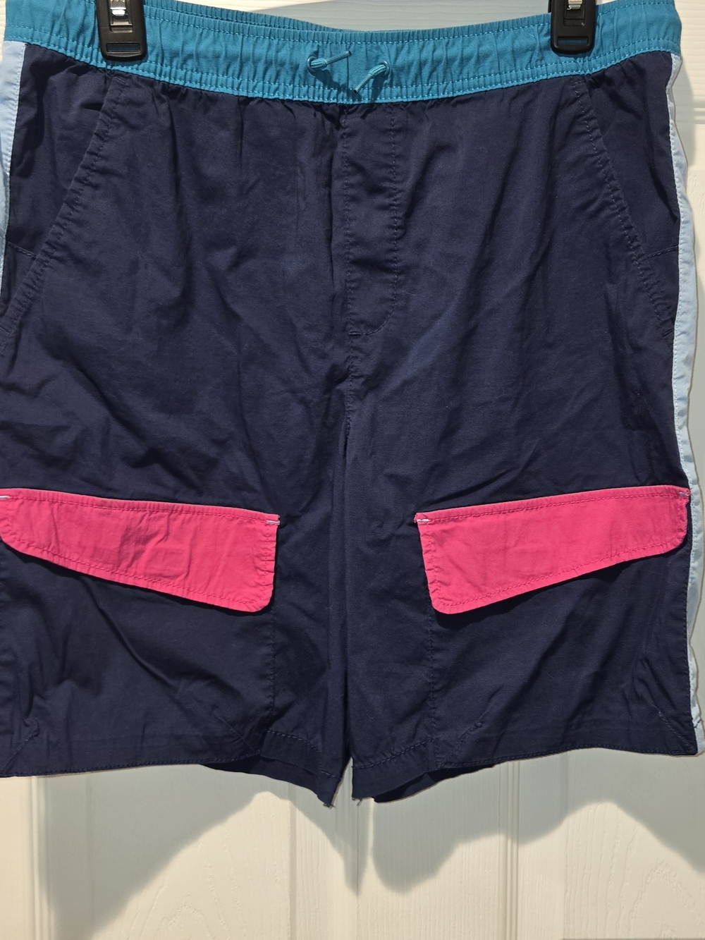 wonder nation Navy Swim Trunks with Teal Waistband and Pink Pocket Flaps